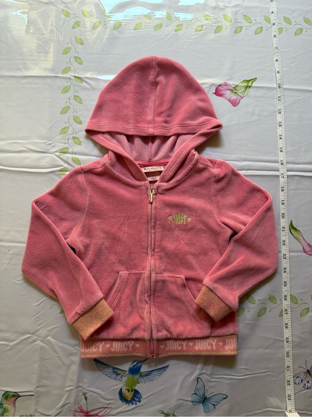Juicy Couture Girls Pink Velour Hooded Zip Sweatshirt